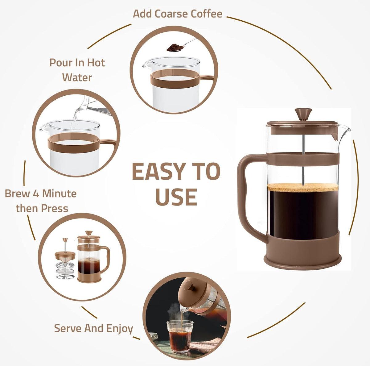 Utopia Kitchen 12 Ounce 0.35 Liter French Press Coffee Maker, Tea Maker, Travel Coffee Presses, Heat Resistant Thickened Borosilicate Coffee Pot for Camping Travel Gifts, Brown Pack of 1