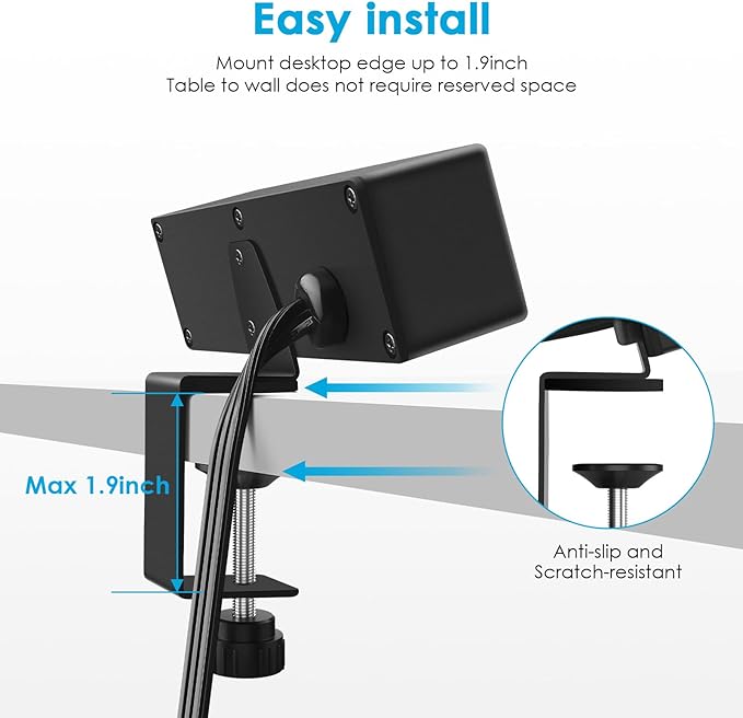 CCCEI Desk Clamp Power Strip with 45W USB-C Ports, Desktop Mount Surge Protector 1200J, Widely Spaced Desk Outlet Station, Fast Charging, 6 FT Flat Plug, Fit 1.9 inch Tabletop Edge.