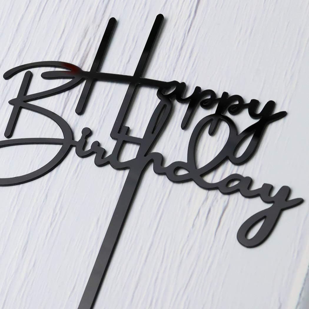 Happy Birthday Cake Topper for Birthday Party Decorations, Black Acrylic