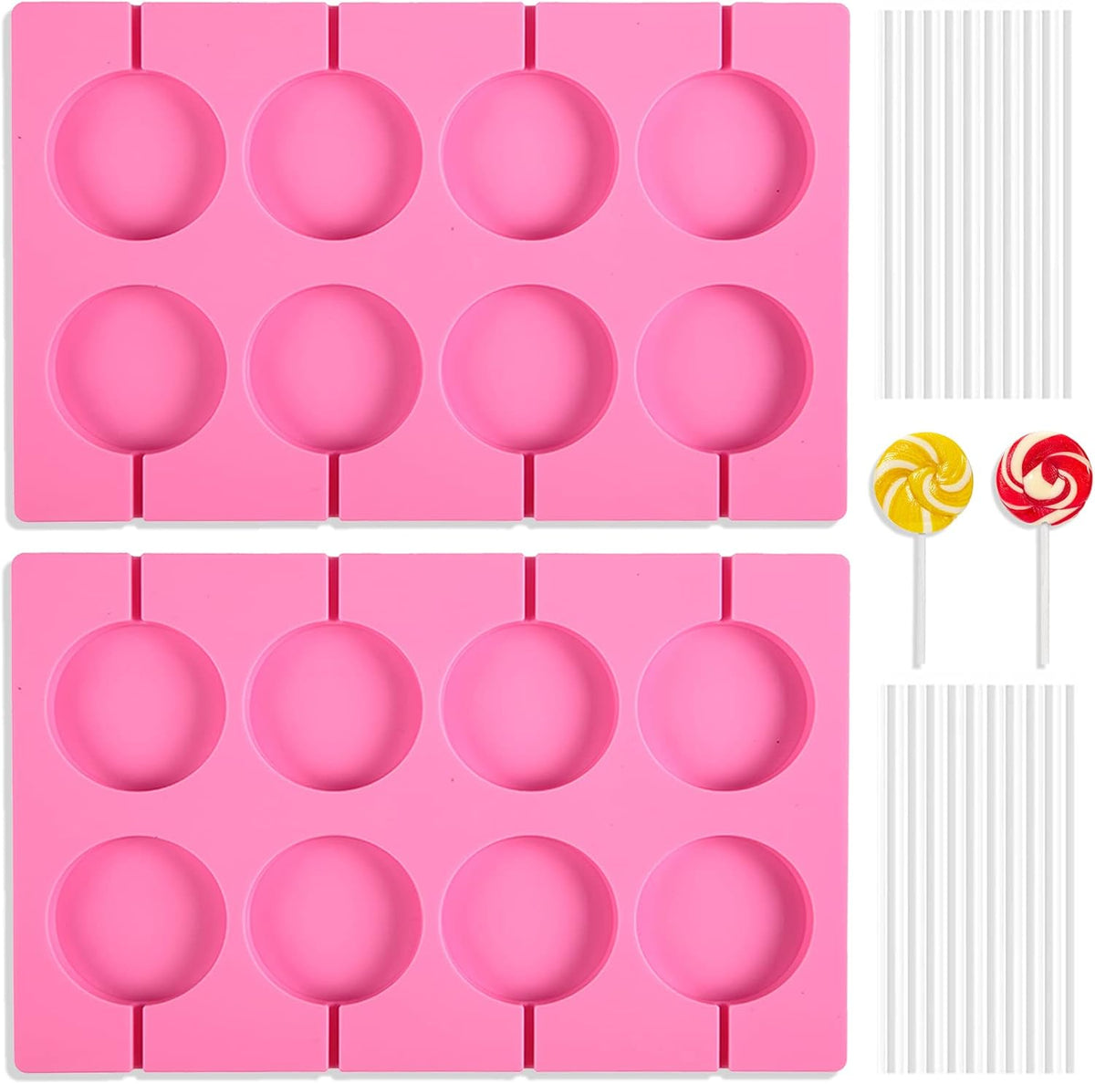 Silicone Lollipop Molds Candy Molds Silicone Sucker Molds Hard Candy Mold & 2x8 Rounds Nonstick Lollipop Mold With 20 Sticks for Candies,Bread,Jellies,Chocolate,Etc