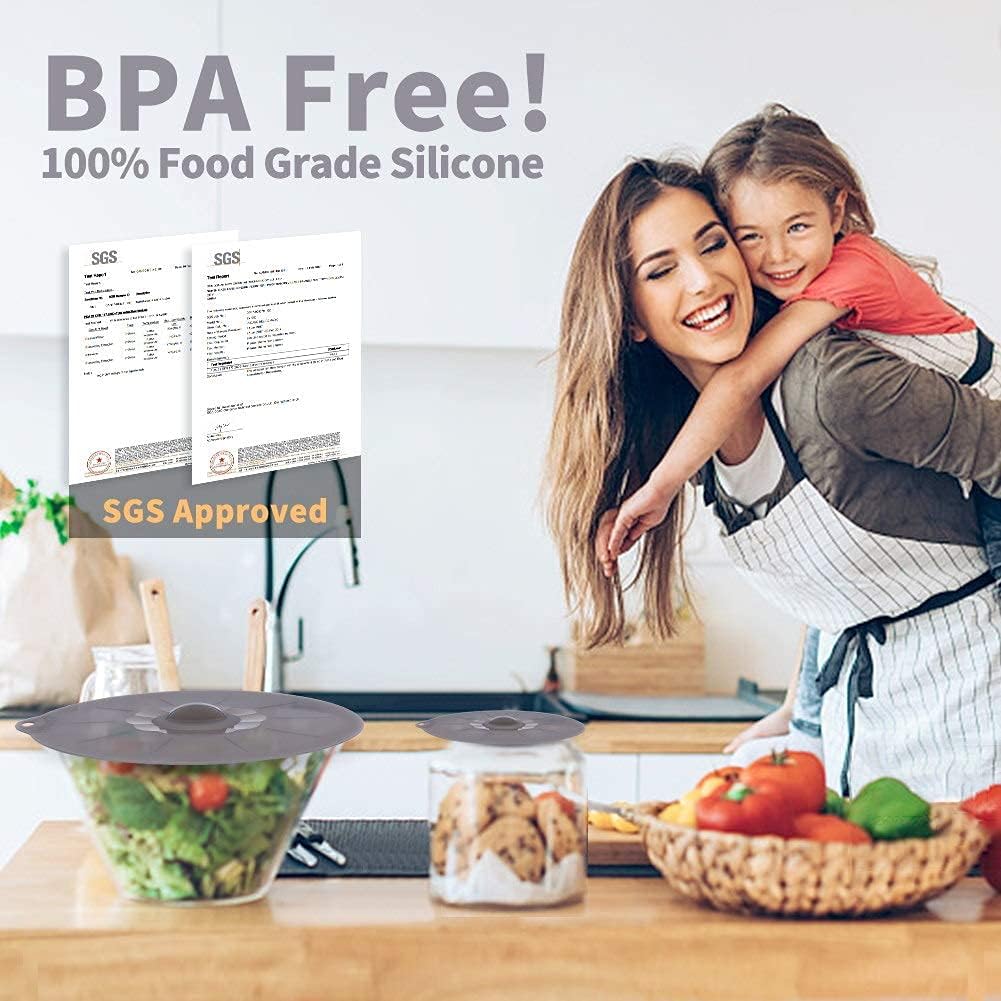 Silicone Lids for Pots and Pans - Silicone Lids for Food and Bowl Covers for Food Safe BPA Free Silicone Bowl Covers Microwave Cover(Gray)
