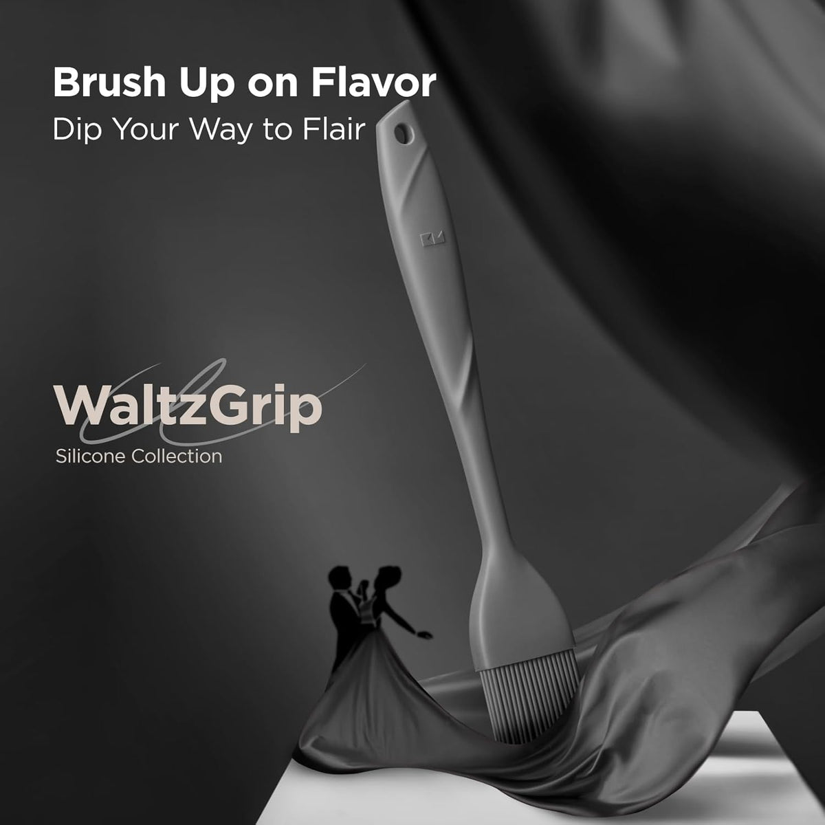 Kitchen Mama WaltzGrip Platinum Silicone Basting Pastry Brush: Set of 2 Heat-Resistant Brushes for Cooking, Baking, Grilling, and Spreading Oil or Butter - Dishwasher-Safe (Metal Gray)