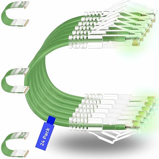 Rapink Patch Cables Cat6/ Cat6a 2ft (24 Pack) Slim, Cat6a Ethernet Patch Cable 20G Support, Snagless Cat 6 Patch Cable for Patch Panel to Switch, Flexiable Cat6 Ethernet Cable Green