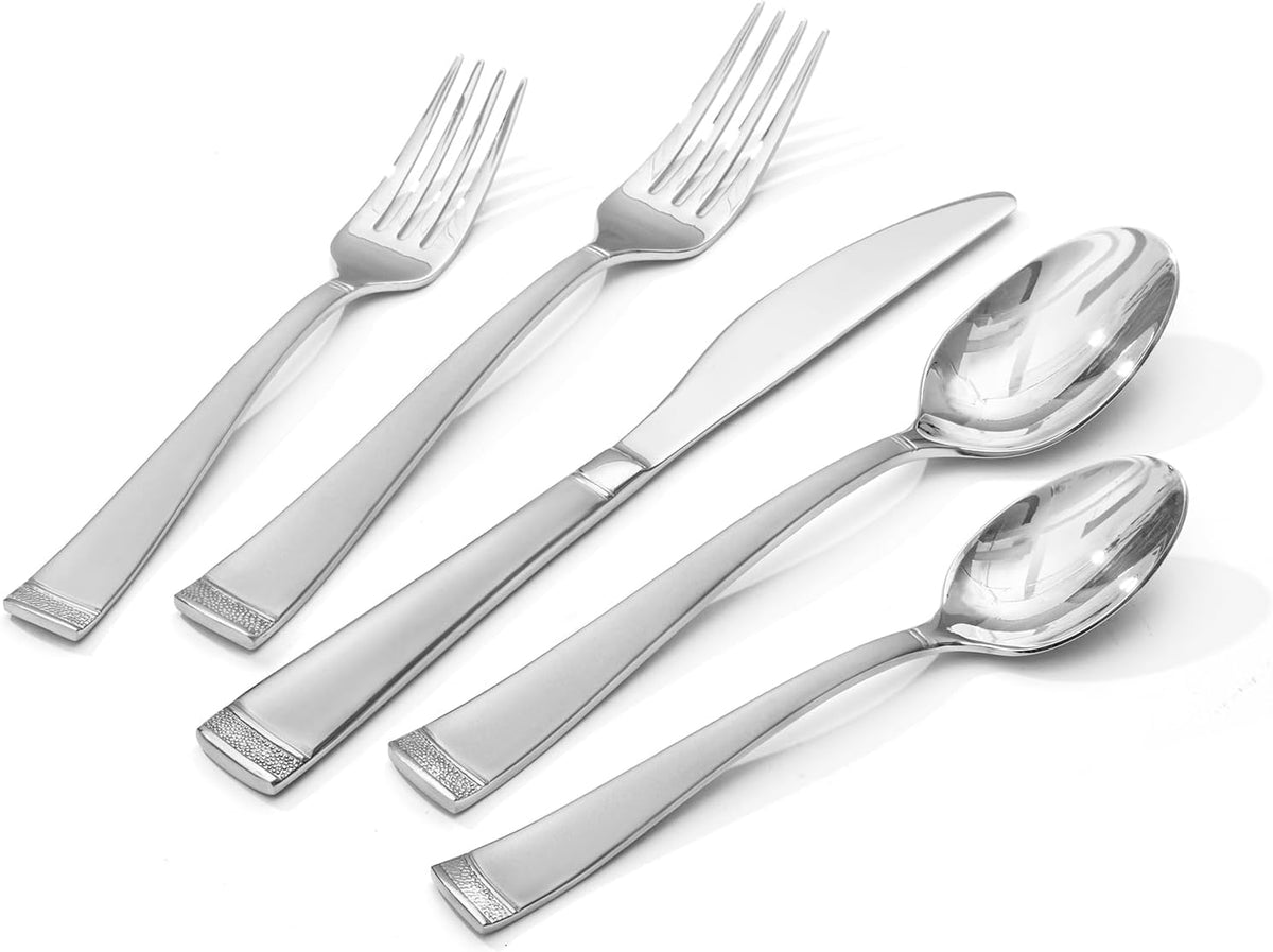 KINGSTONE Silverware Set, 60-Piece Flatware Set for 12, 18/10 Stainless Steel Cutlery Set with Bead Edge, Utensil for Kitchen, Home, Party, Wedding, Mirror Polished, Dishwasher Safe, Featured Gifts