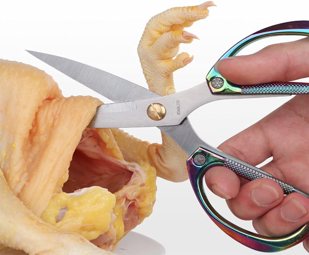 Multi-Purpose Kitchen Shears Scissors, Heavy Duty Stainless Steel Scissors with Strong Straight Edge Snips Golden Handle
