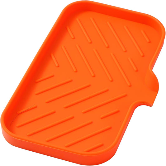 Silicone Bathroom Soap Dishes with Drain Spout-Bathroom and Kitchen Sink Organizer,Sponge Holder,Dish Soap Tray,Perfect for Dispenser,Scrubber,Bottle,Cup on Sink or Counter-Orange 9.6"×5.3"