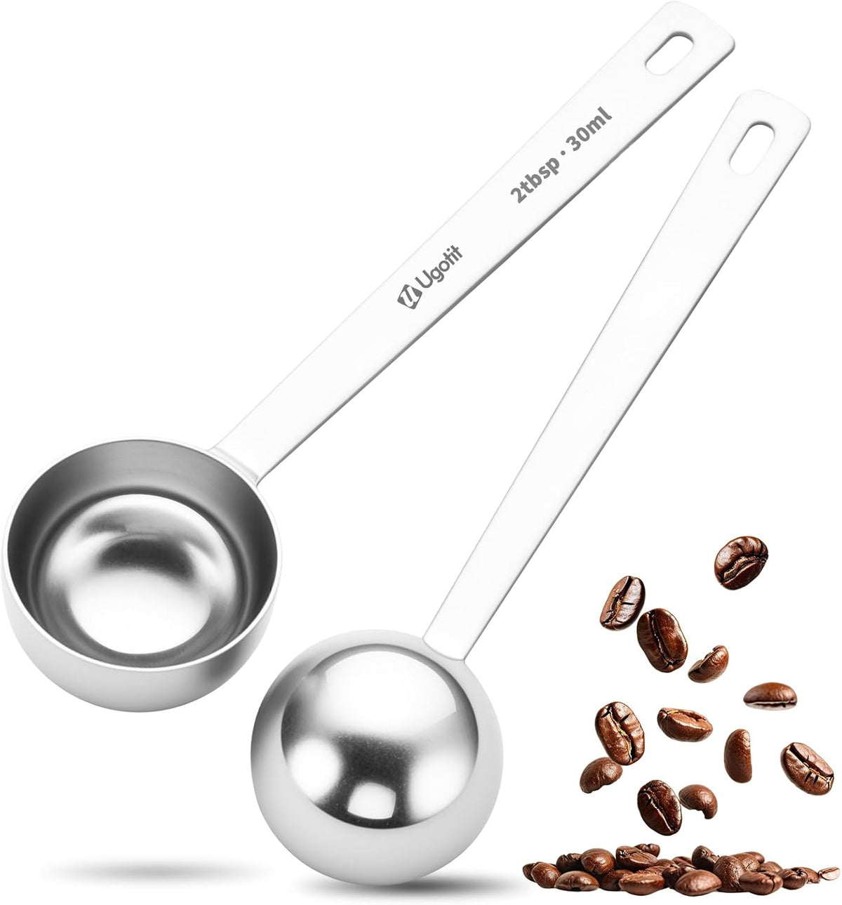 304 Stainless Steel Coffee Scoop, 2 tablespoon Long Handle Measuring Spoon for Ground Coffee, Espresso &, Protein Powder (Pack of 2)
