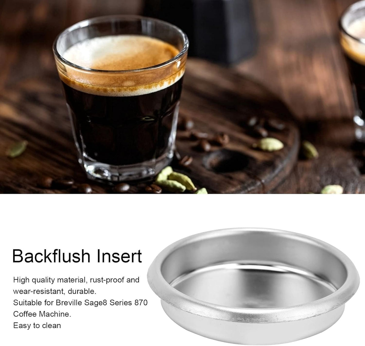 Coffee Machine Accessories, 54mm Backflush Insert Metal Backflush Insert Coffee Machine Stainless Steel Backflush Insert Metal Blind Filter for Sage8 Series
