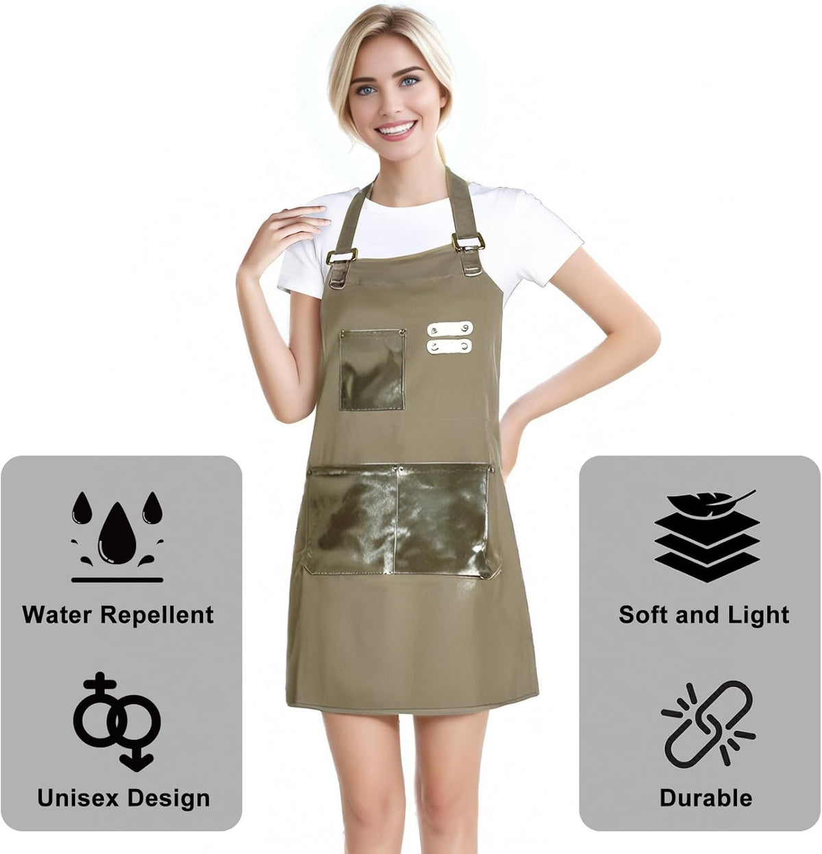 Barista Waitress Chef Cooking Aprons Waterproof Canvas Hair Stylists Apron with 3 Pockets for Women