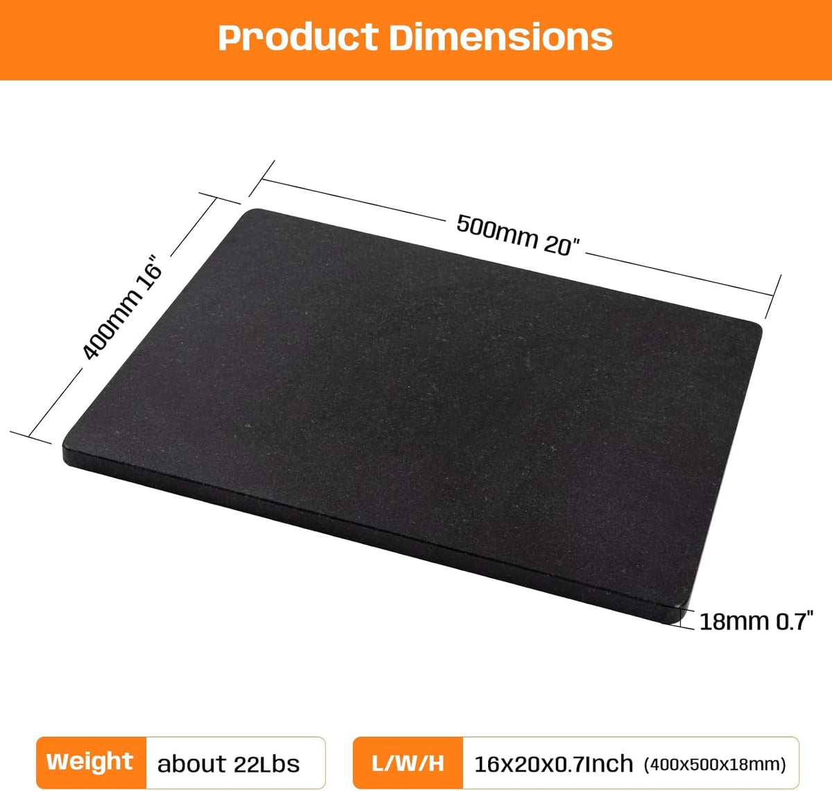Black Granite Cutting Board, 16x20 Inch Large Marble Pastry Board, Stone Cutting Boards For Kitchen, Pack Of 1 Piece
