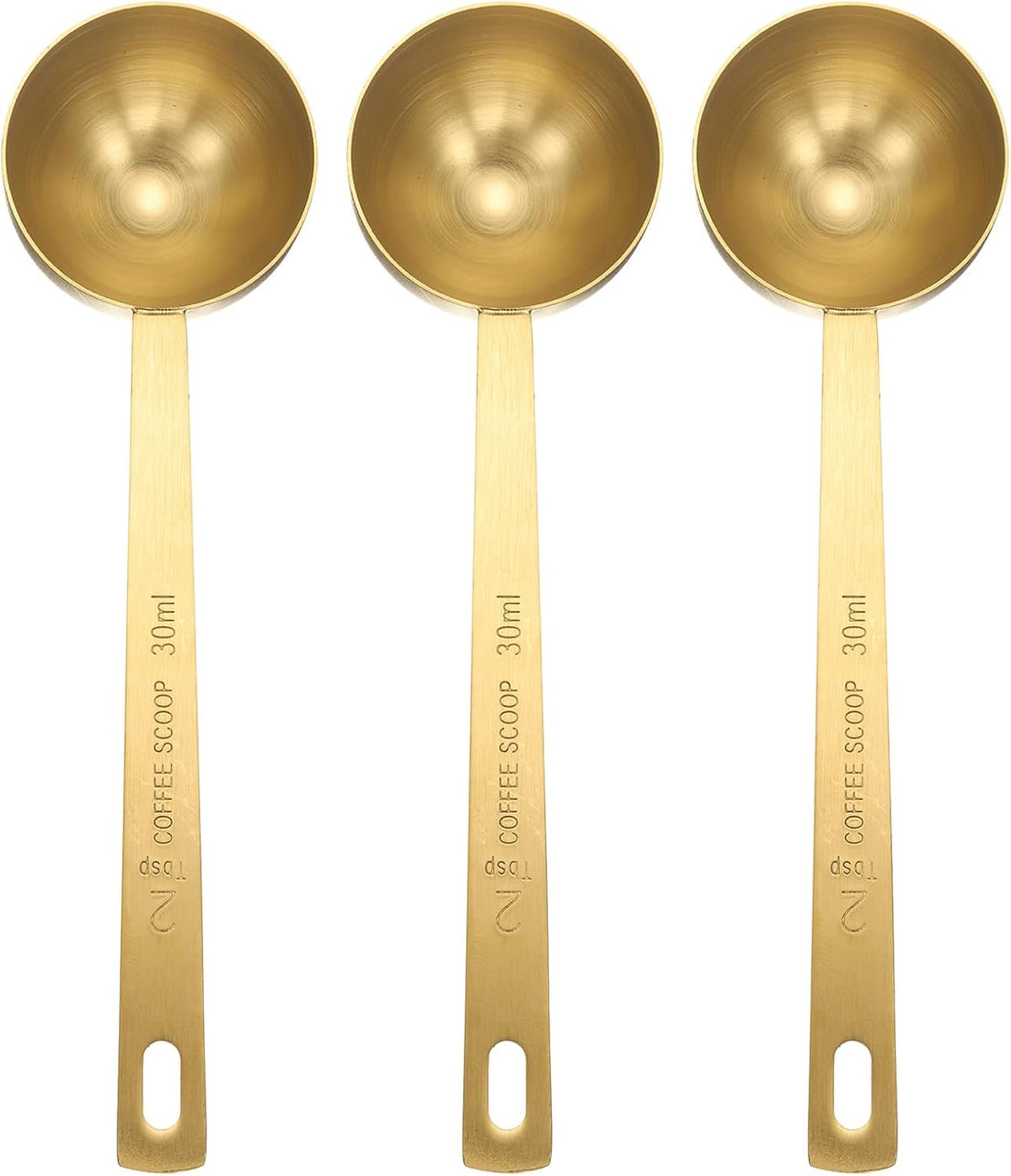 HARFINGTON 3pcs Coffee Scoop Spoon 2tbsp (6tsp, 30ml) 304 Stainless Steel Long Handle Teaspoon/Tablespoon Measuring Spoons Scoops for Tea Sugar Kitchen, Gold