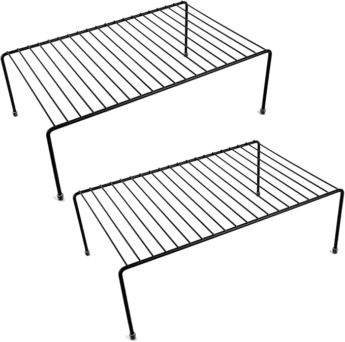 Large Cabinet Storage Shelf Rack (16.1 x 10.2 Inch), Kitchen Counter Organizer, Fridge and Bathroom Cupboard Storage Rack (Black, 2)