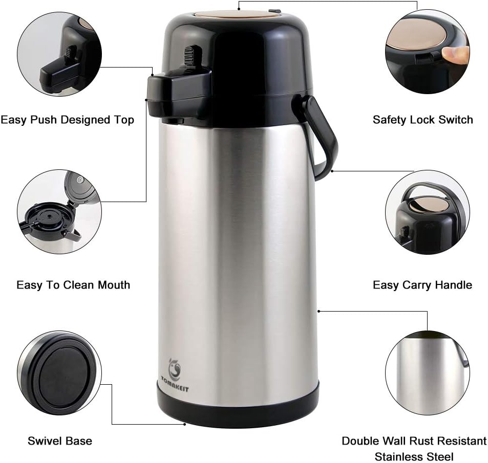 Airpot Coffee Carafe for Keeping Hot,102oz/3L Coffee Dispenser Thermal with Pump,Insulated Stainless Steel Hot Beverage Dispenser for Parties,Thermal Carafe for Hot Drinks Water Tea Chocolate
