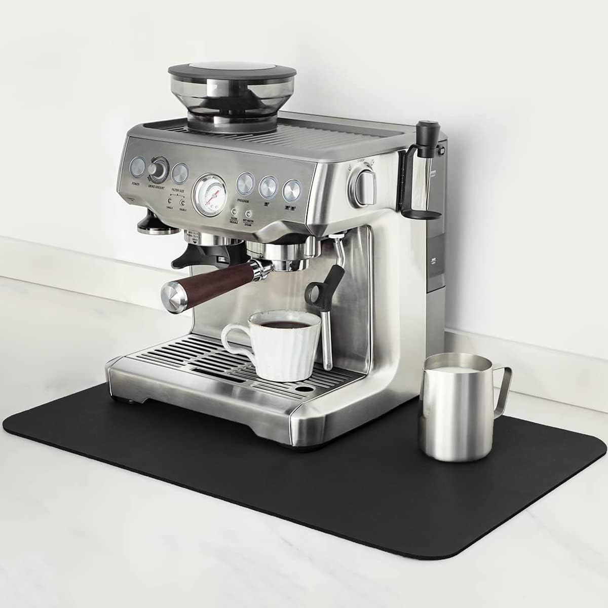 Mimore Coffee Mat - 16x24 Inch Black Countertop Mat - Absorbent, Hides Stains, Rubber Backed - Dish Drying Mat Fits Under Coffee Maker or Espresso Machine (Compatible with Ninja Luxe Cafe)