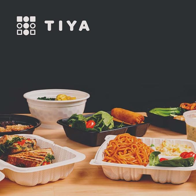 TIYA Food Containers - 12 oz Bulk 150 Pack with Lids - Rectangular Plastic To-Go Containers - Reusable, Microwavable, Dishwasher Safe - Leak-Proof for Meal Prep - BPA-Free