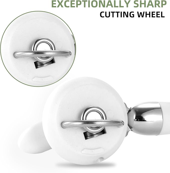 Can Opener Manual Tin Opener Stainless Steel Heavy Duty, Oversized Hand-held Easy Rotary Knob, Safe Cut Manual Can Opener with Non-Slip Handle, Smoother Cut Sharp Blade for Seniors Kitchen Tool, White