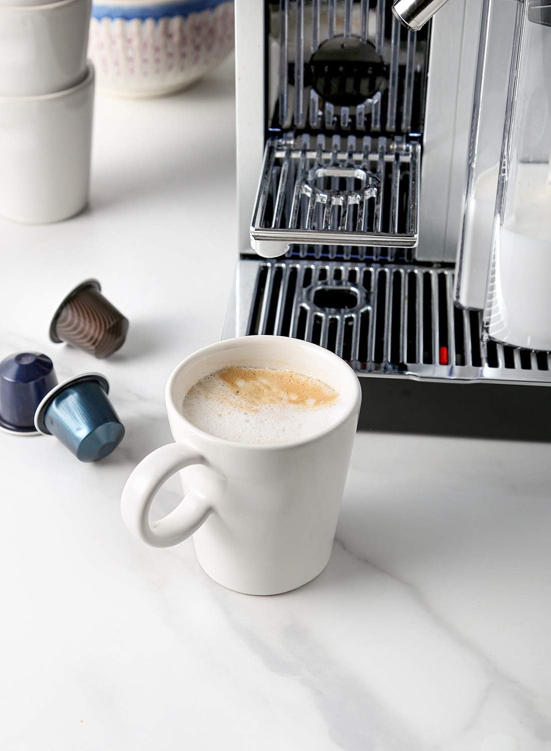LE TAUCI 5 oz Espresso Mugs, Ceramic Small Stackable Coffee Cups, Designed for Double Shots of Espresso, Lungo and Tea, Perfect for Coffee Machine and Maker, Set of 4, White