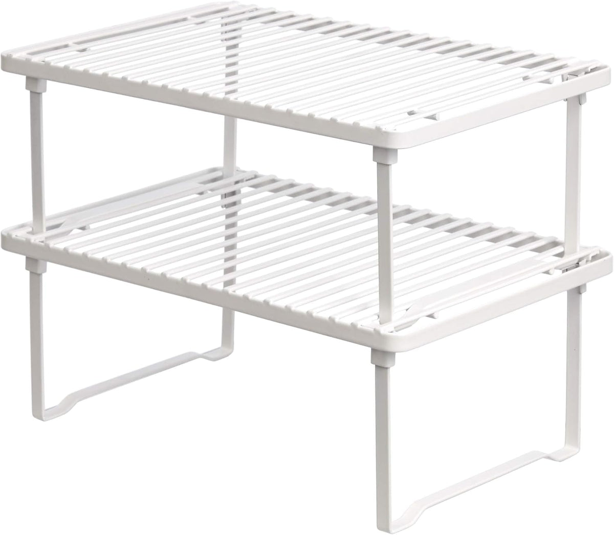 Amazon Basics Stackable Metal Kitchen Storage Shelves for Dishes, 12.5" L x 8" D x 4.5" H, Set of 2, White