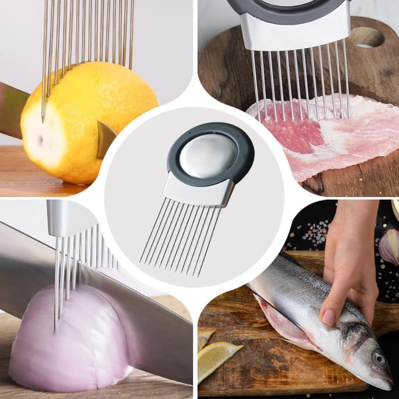 Stainless Steel Onion Slice Holder, Lemon Slicer Vegetable Cutter, Chopper Slicing Assistant Tool for Meat, Onion, Potato, Tomato Home Kitchen Tools (B-2 PCS)