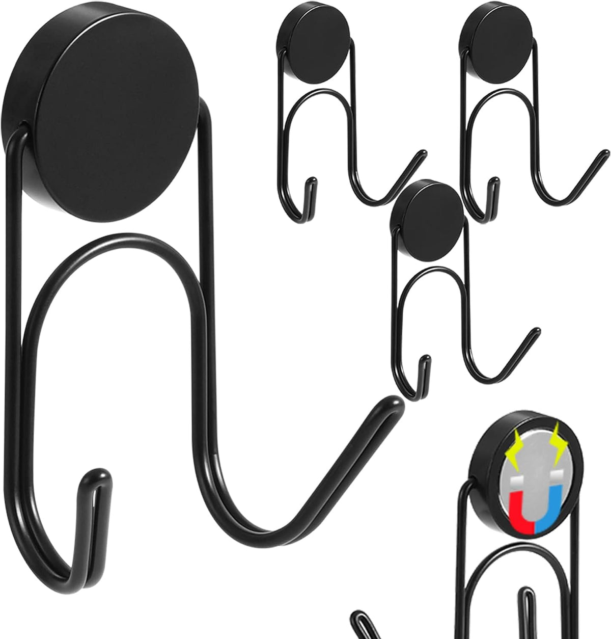 Magnetic Hooks 304 Stainless Steel Hooks Heavy Duty Magnets Hanging Hooks for Refrigerator Grill Toolbox Cabins Outdoor,Cruise Essentials Camper Accessories,4pack(Black,1.3in-2-)