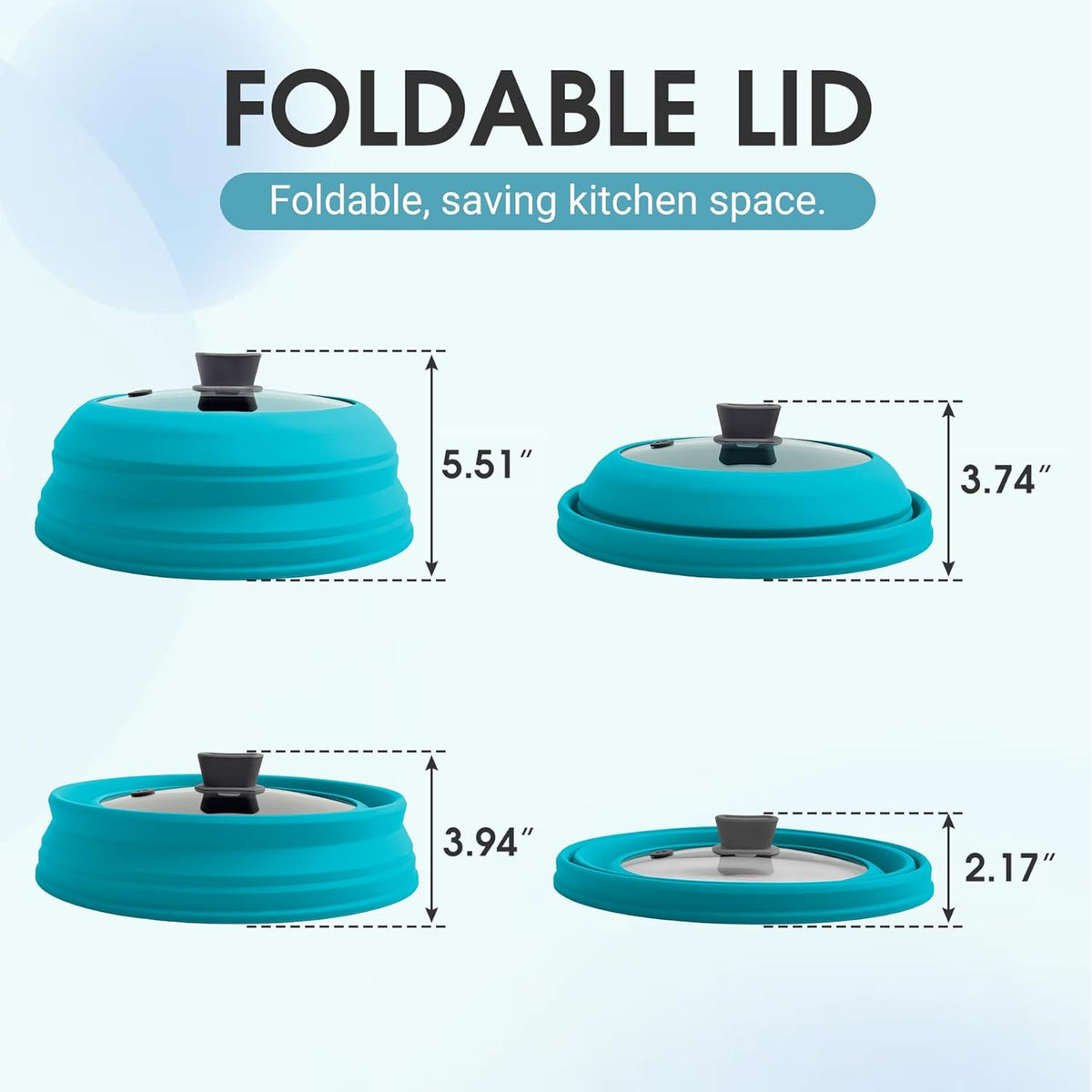 Microwave Splatter Cover Glass Microwave Cover for Food Collapsible Splatter Guard Lid with Silicone Handle for Pot Plate Bowl 11.8 Inch Blue