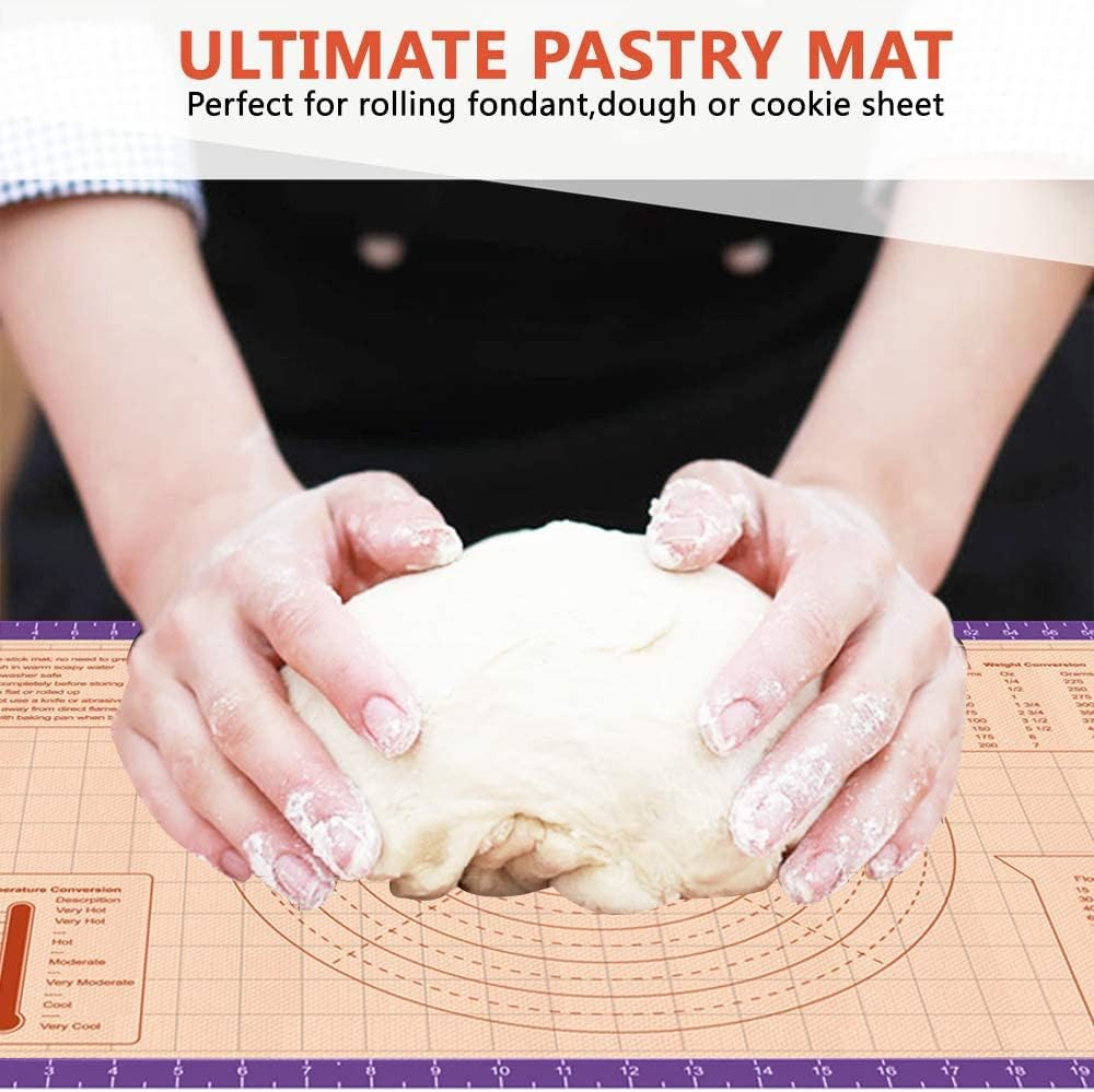 Silicone Pastry Mat 36 x 24 Inch - Larger Silicone Baking Pastry Mat for Rolling Dough,Non Slip Silicon Dough Sheet with Measurement,Perfect for Making Pie,Pizza(Purple)
