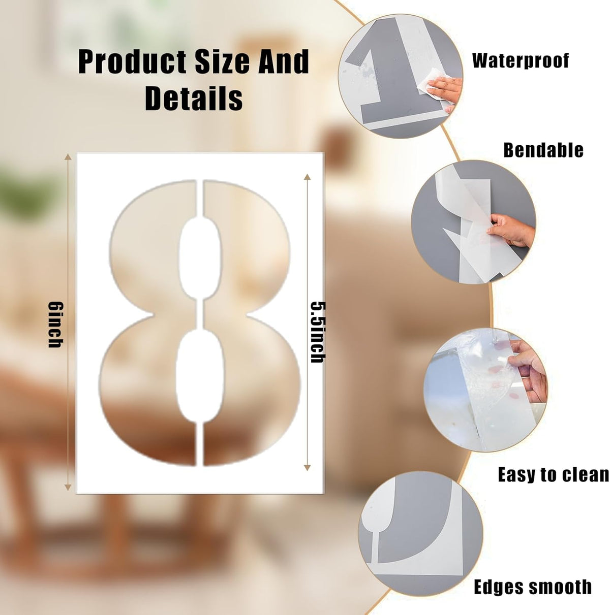 6 Inch Number Stencils Set, 0-9 Plastic Address Number Stencils Reusable Cake Digital Templates for Painting on Wall,Wood,Rock,Mailbox and DIY Art Projects