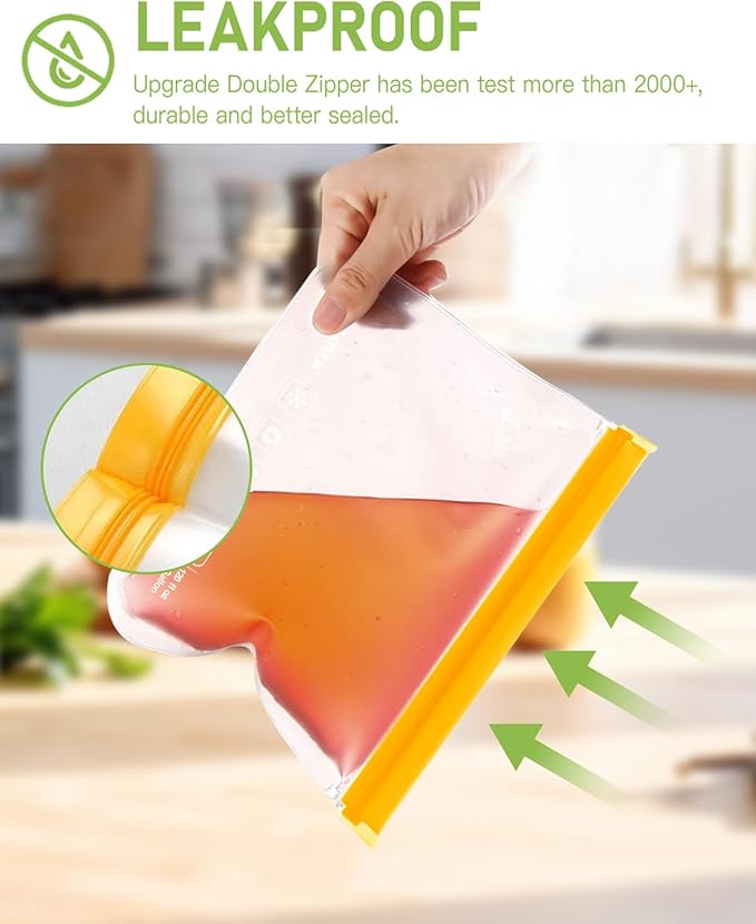 IDEATECH 12Pack Reusable Food Storage Bags Dishwasher Safe,Leakproof Gallon Freezer Bags, BPA Free Quart Sandwich Size Silicone Reusable Baggies for Marinate Meats,Travel(7Gallon 5Quart, Colored)