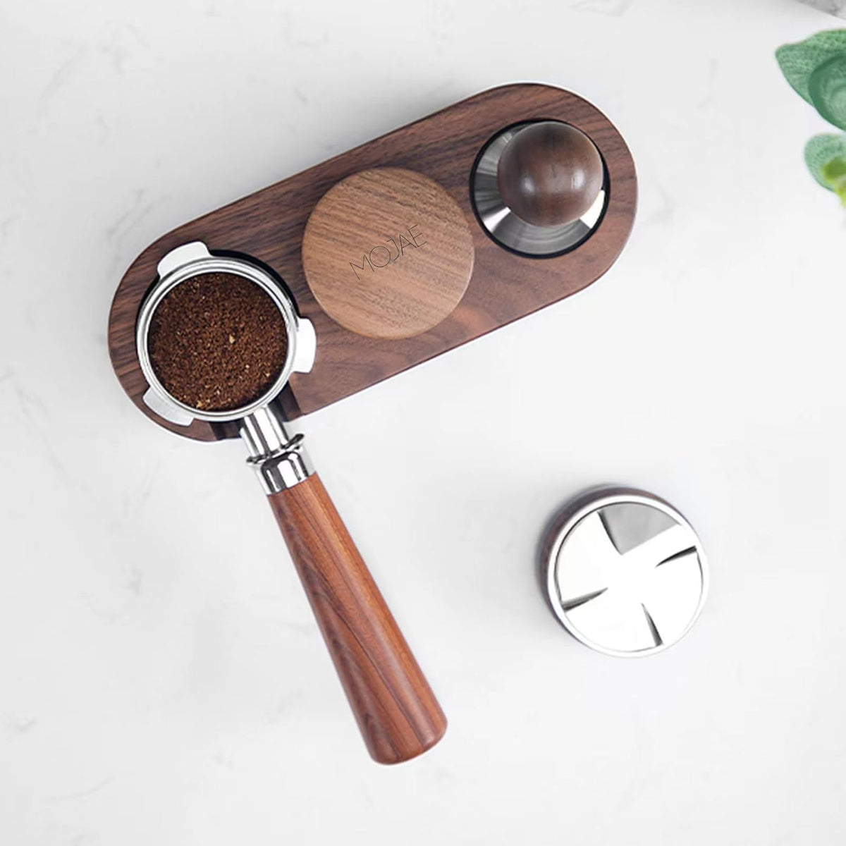 MOJAE 53mm Espresso Distributor, Coffee Distributor, Espresso Distribution Tool, Adjustable Depth Espresso Leveler with Walnut Wood Handle, Fits for 54mm Breville Barista Portafilter