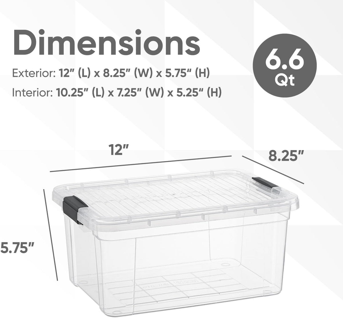Superio Storage Bins with Lids- 4 Pack, 6.6 Qt Clear Boxes for Organizing, Stackable Plastic Containers- BPA Free, Non-Toxic, Odor Free, Organizer for Home, Office, Dorm