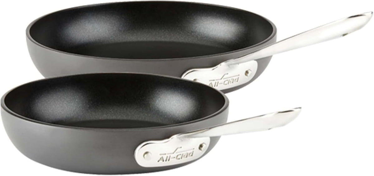 All-Clad HA1 Hard Anodized Non Stick Fry Pan Set 2 Piece, 8, 10 Inch, Induction, Oven Broiler Safe 500F, Pots and Pans Set, Kitchen Frying Pans, Skillets, Premium Cookware, Home, Dishwasher Safe Black