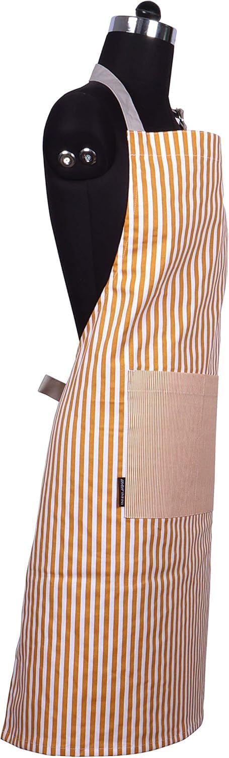 AMOUR INFINI Cotton Aprons for Women with Pockets Adjustable Strap and Waist Ties Washable Printed Aprons for Baking, Cooking, Gardening (Pack of 2- Charcoal & Yellow)