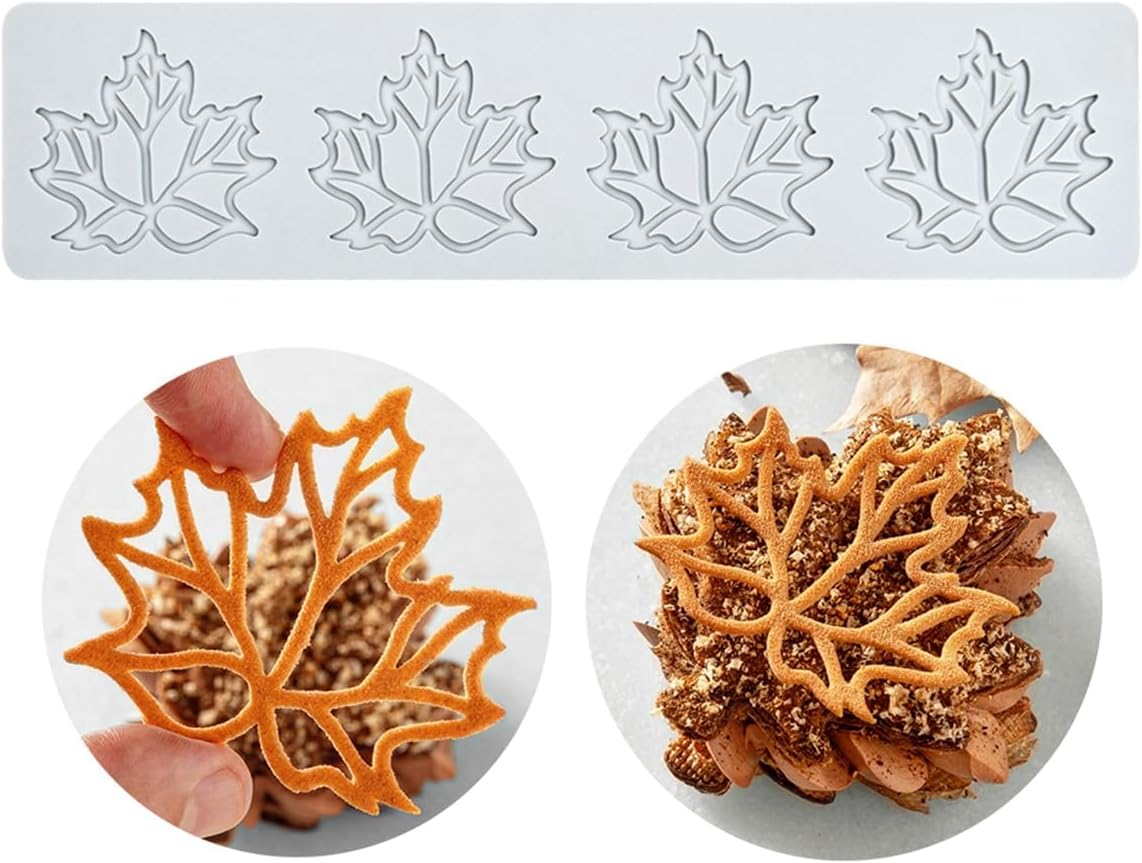 TUKE Hollow Out Maple Leaves Lace Silicone Impressing Mold Mat Fondant Cake Sugar Mould Cooking Tools Decorating Tools Diy Moulds (H_ Maple Leaves)