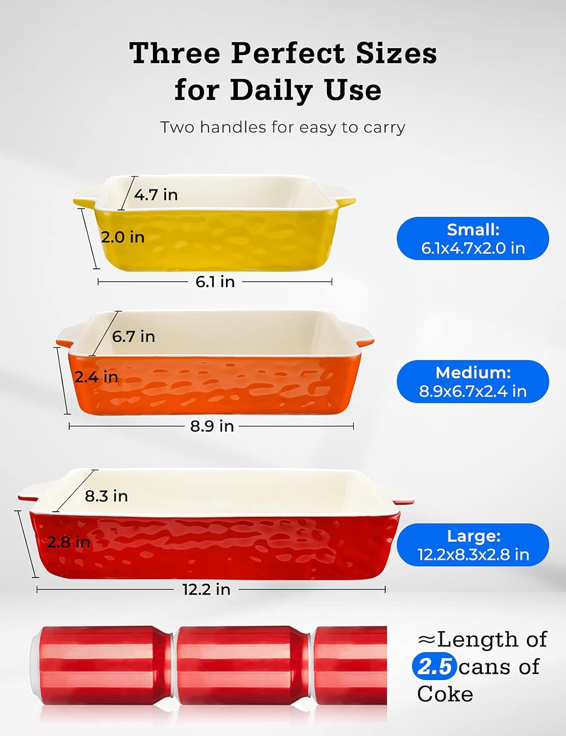 3Pack Ceramic Baking Dish for Oven Large Casserole Baking Dish with Handles Packaging Upgrade Nonstick Ceramic Bakeware for Cooking, Cakes, Lasagna & Gift, Red