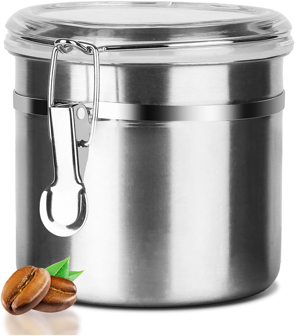 Stainless Steel Food Container with Clear Lids Airtight Container Stackable Small Canisters Kitchen Pantry Storage for Cereal, Snacks, Candy, Herbs, Spices, Sugar, Tea (1.2L Silver)