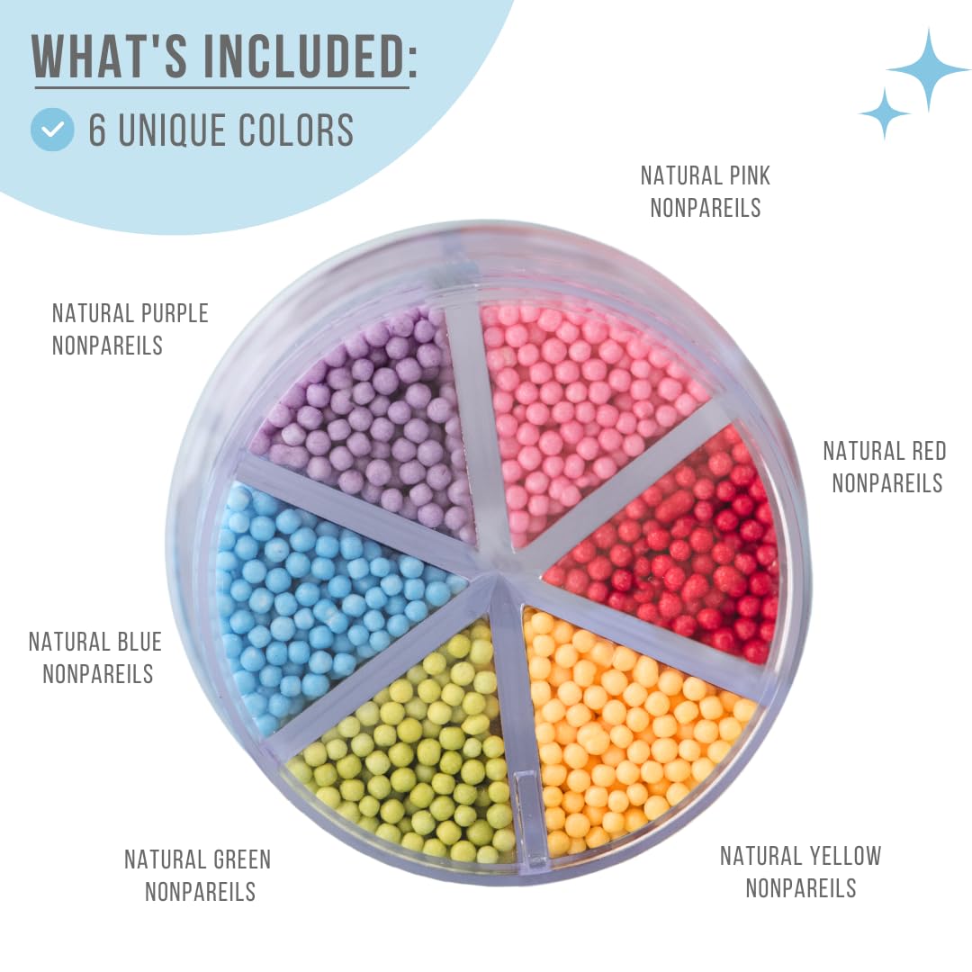 Sweets Indeed Sprinkles 6 Cell Edible Sprinkle Mix Jimmies Perfect for Cake Decorations Baking Ice Cream Cookies Cupcake Topper (Rainbow Nonpareils)