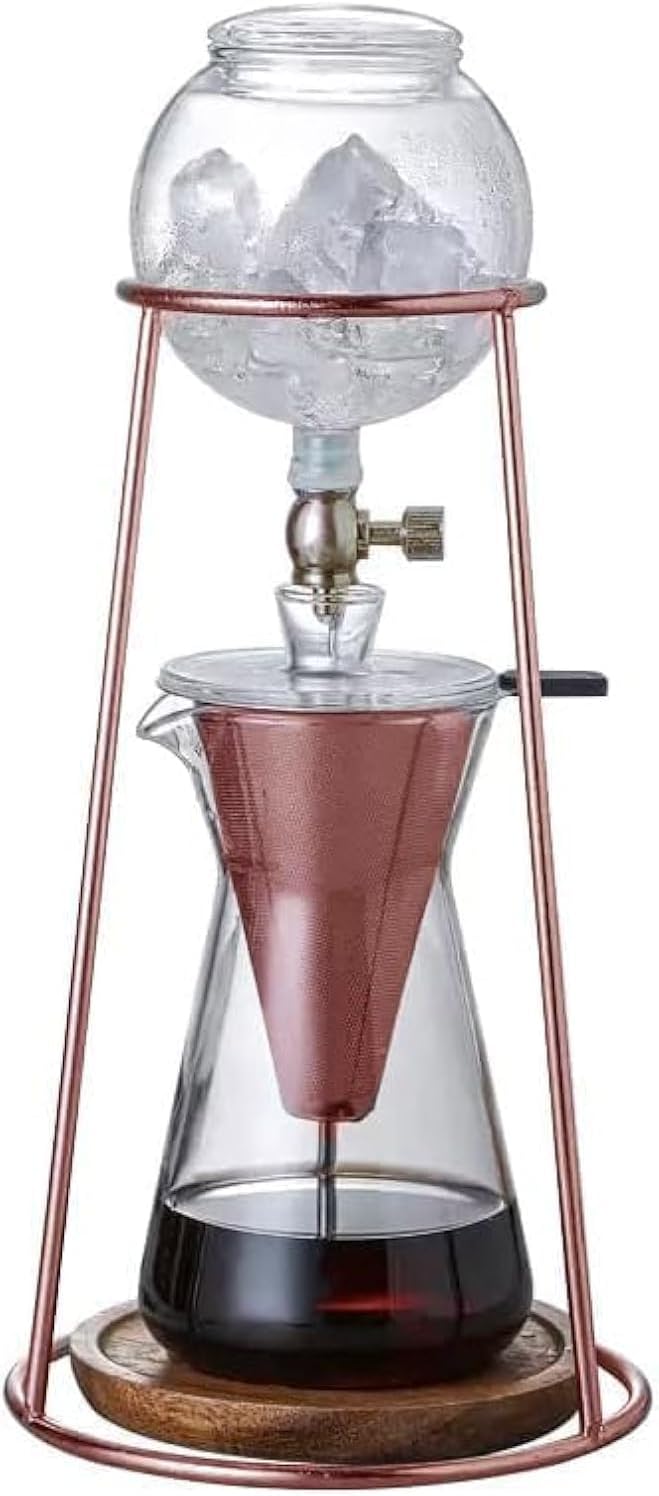 Nispira Modern Iced Coffee Cold Brew Coffee Maker Slow Drip Coffee Machine Stainless Steal Copper Color 400mL Borosilicate Glass
