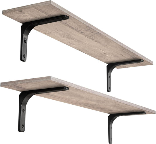 DINZI LVJ Long Wall Shelves, 39.4Inch Wall Mounted Shelves Set of 2, Extra Large Floating Storage Ledges with Sturdy Metal Brackets for Living Room, Bathroom, Bedroom, Kitchen, Greige