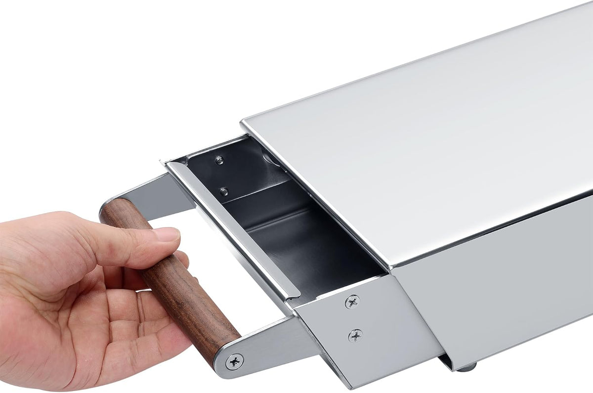 Normcore Espresso Knock Box Drawer, Espresso Knocker Drawer, 304 Stainless Steel With Walnut Wood Hand, For Home, Office, Restaurant and Coffee Shop, Mirror Finish, Size: M