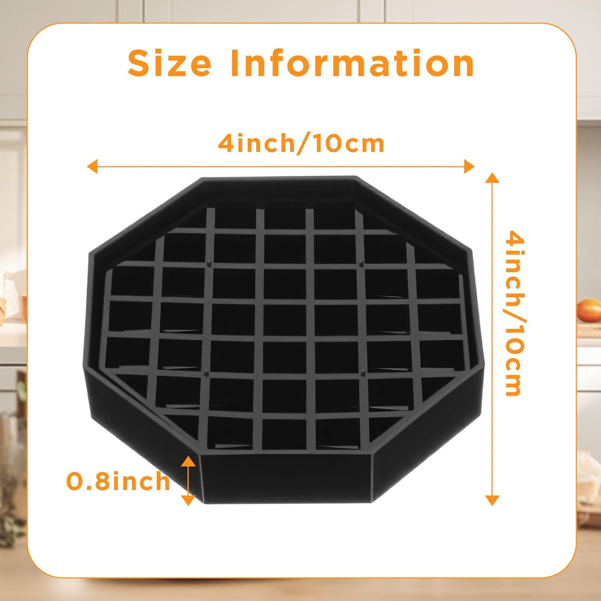 Set of 8 Coffee Countertop Drip Trays, 4" Octagon Shape, Black Plastic with Honeycomb Grid Design for Bars, Restaurants, and Drink Dispensers.