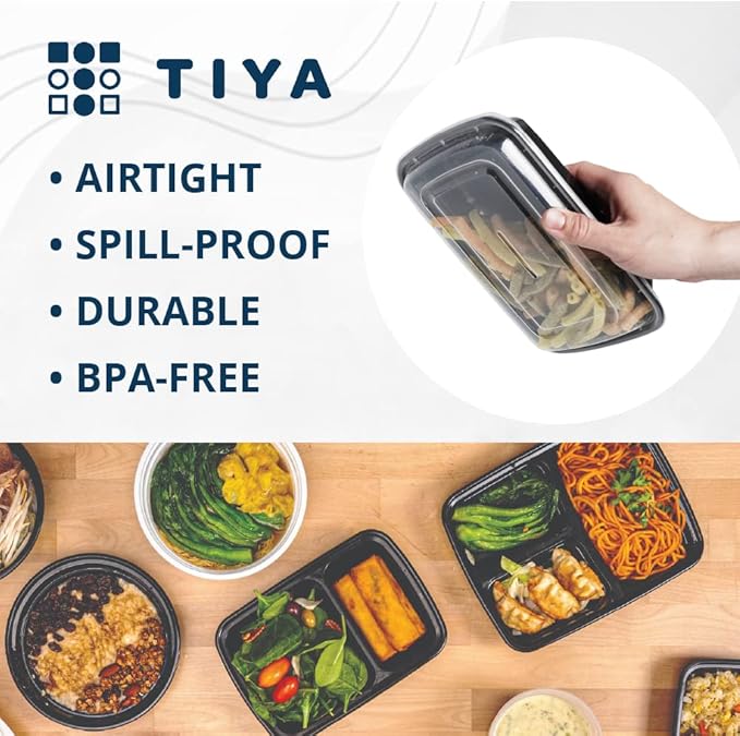 TIYA Food Containers - 32 oz Bulk 150 Pack with Lids - Rectangular Plastic To-Go Containers - Reusable, Microwavable, Dishwasher Safe - Leak-Proof for Meal Prep - BPA-Free