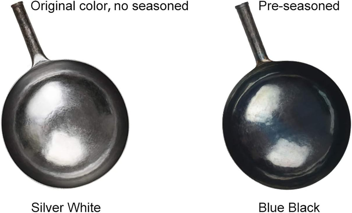 臻三环 ZhenSanHuan Chinese Hand Hammered Iron Woks and Stir Fry Pans, Non-stick, No Coating, Carbon Steel Pow (30CM, Blue Black - Seasoned)