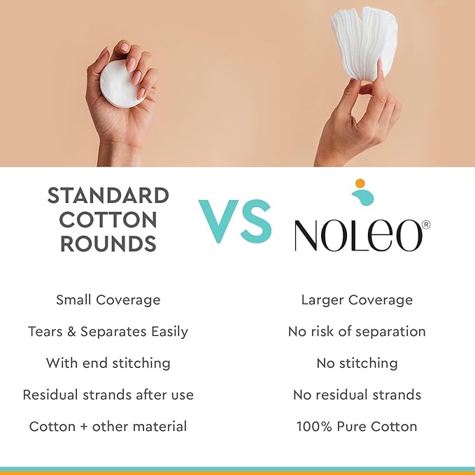 NOLEO Organic Cotton Pads, XL Extra-Large Pressed & Lint-Free Rounds, 3.54" × 4.33", Biodegradable & Compostable, 80-Count – Diaper Care & Makeup Remover
