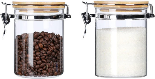 KKC HOME ACCENTS Borosilicate Glass Sealed Jars with Airtight Lid, Airtight Glass Food Storage Container with Locking Clamp Bamboo Lid for Loose Tea,Sugar,Cocoa,Coffee Canister,27 fl oz