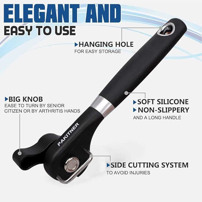 PAKITNER- Safe Cut Can Opener, Smooth Edge Can Opener - Handheld Easy Turn Knob, Manual Can Opener, Ergonomic Smooth Edge, Food Grade Stainless Steel Cutting Tool for Kitchen & Restaurant