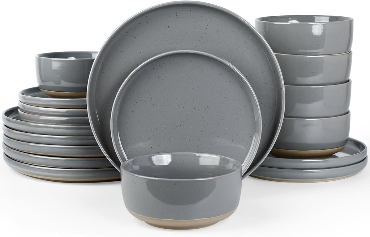 Famiware Milkyway Plates and Bowls Set, 18 Pieces Dinnerware Sets, Dishes Set for 6, Dark Gray