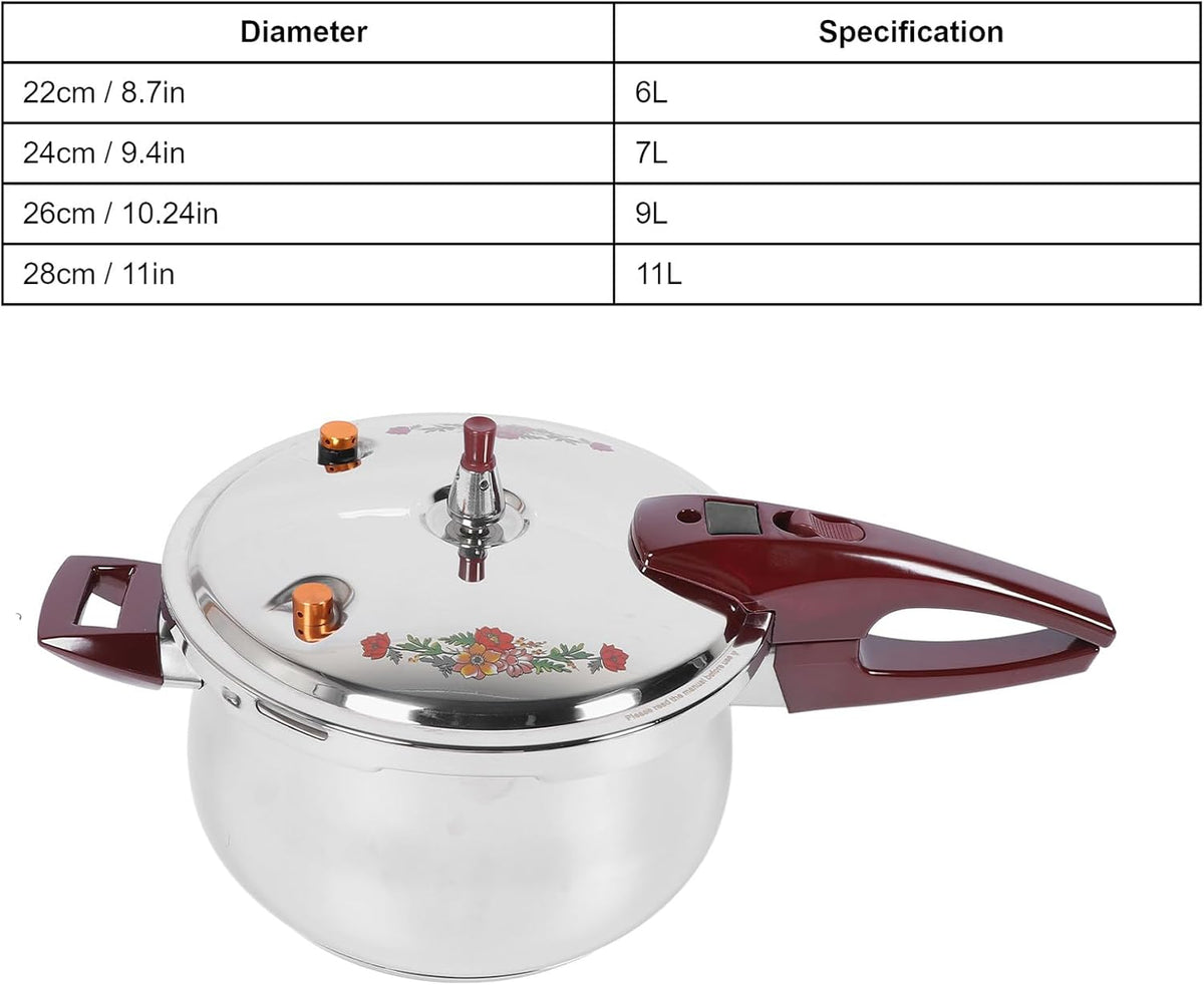 Stainless Steel Pressure Cooker 80KPA, Cookware Pressure Canner Rice Cooker with Safety Valve Devices, Compatible with Gas & Induction Cooker (6L)