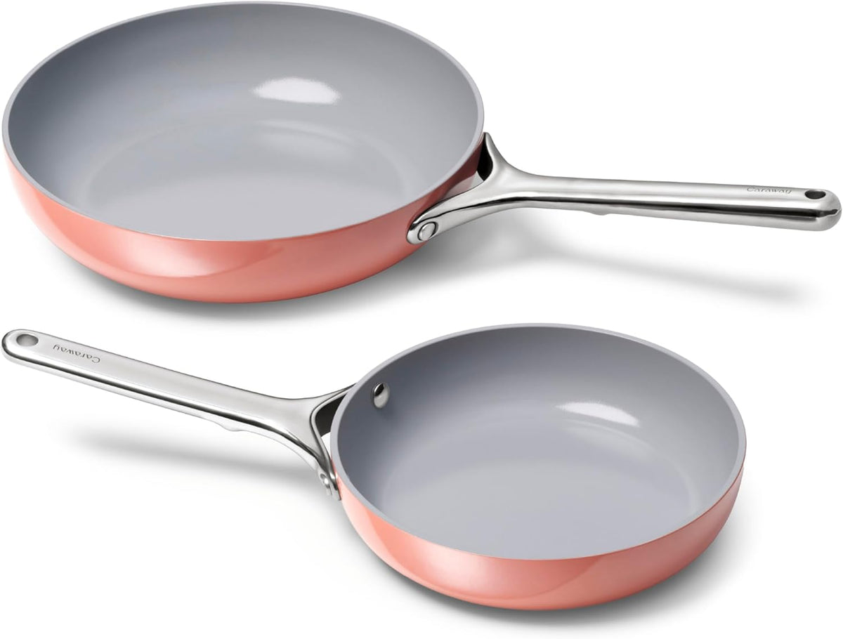 Caraway Fry Pan Duo - Nonstick Ceramic Frying Pan (8" & 10.5”) - Non Toxic, PTFE & PFOA Free - Oven Safe & Compatible with All Stovetops (Gas, Electric & Induction) - Perracotta