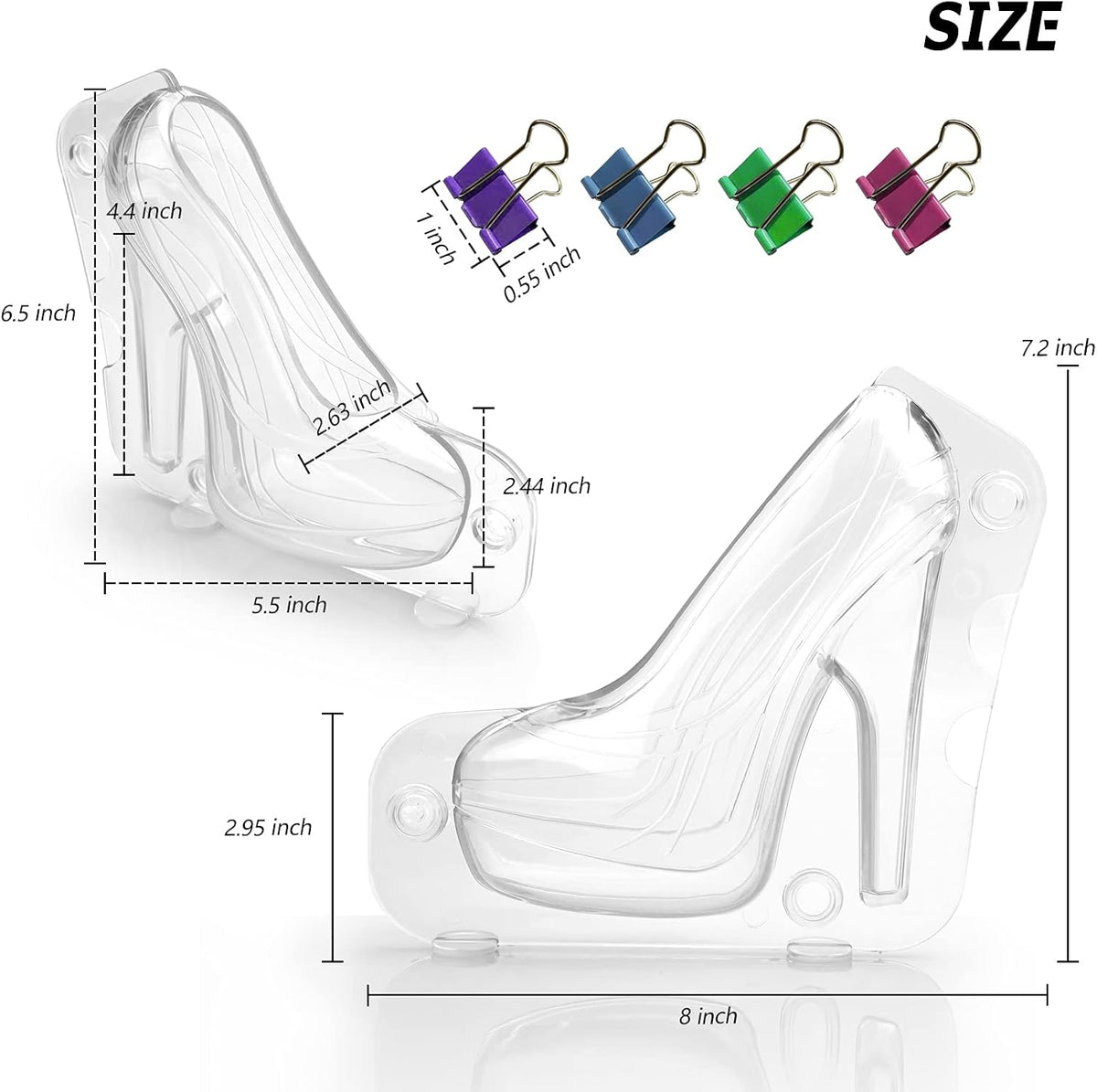 Sakolla High Heel Shoe Chocolate Molds, 3D Shoe Candy Molds Large Thick Soled Stiletto Molds with 4 Clips Cake Decoration for Wedding Birthday Party Baking Pastry Tool