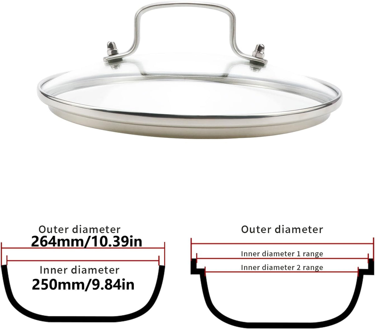 Antrader Tempered Glass Lid,10" Glass Covers for Pots,Pans and Skillets,1Set,Clear